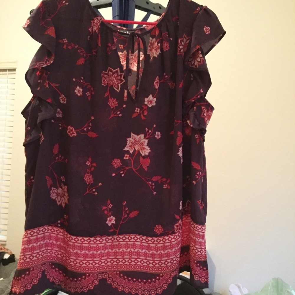 New York & Company Soho‎ Shirt Womens XL Purple Floral Boho Peasant Top Blouse